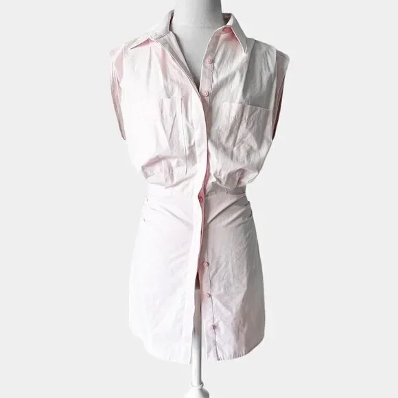 Zara Pastel Pink Button Down Shirt Mini Dress Size XS